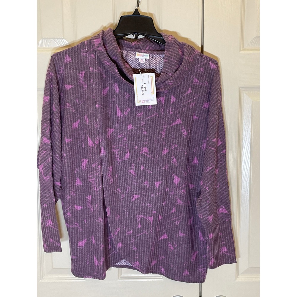 LuLaRoe Kristen Pullover Women‎ M Purple NEW Cowl Neck Geometric Waffle Knit